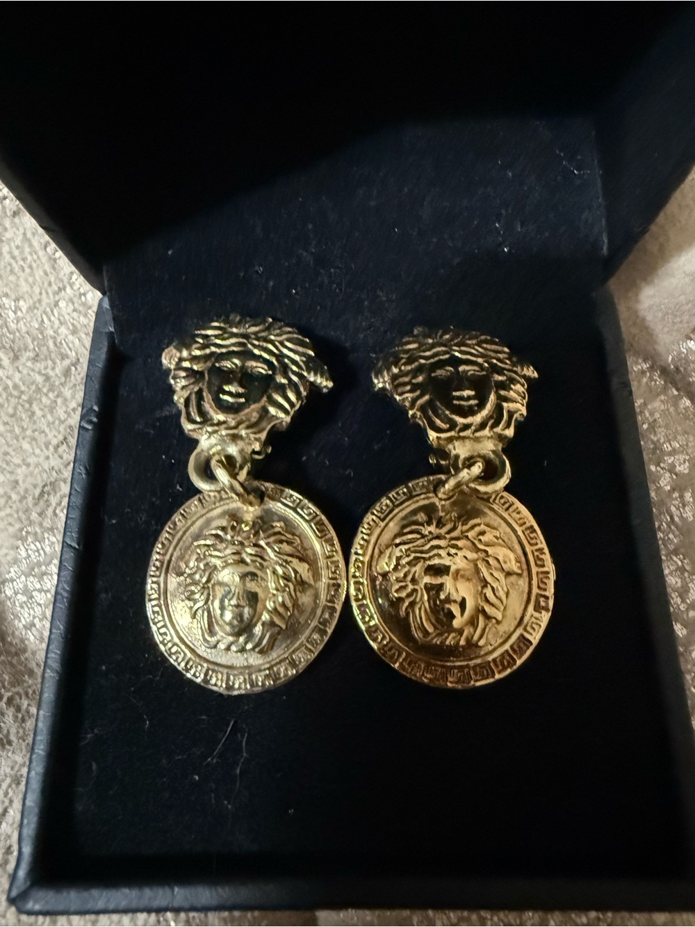 Versace Medusa Gold Medallion Drop Earrings